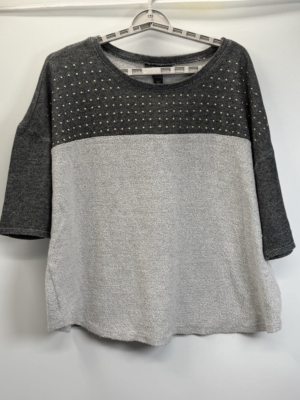 Style & Co Gray Studded Colorblock Top 3/4 Sleeve Comfy Casual Size XL